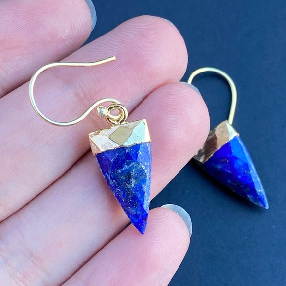 Lapis Lazuli Earrings Gold Dangle Natural Gemstone - Picture 5 of 7